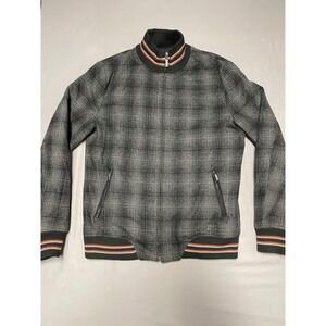 Twenty One Men Grey Plaid Wool Blend Bomber Jacket Full Zip Large Mens